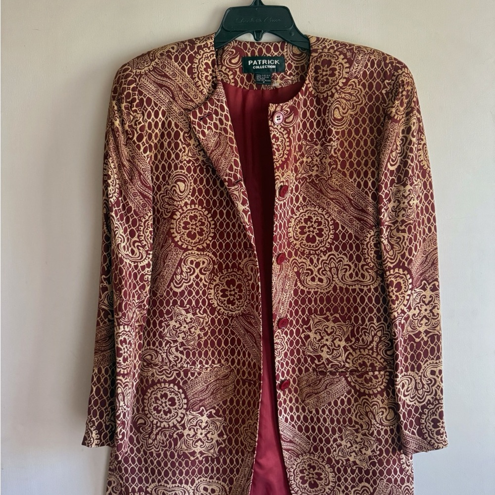 100% Silk Brocade Design Jacket - Red and Gold